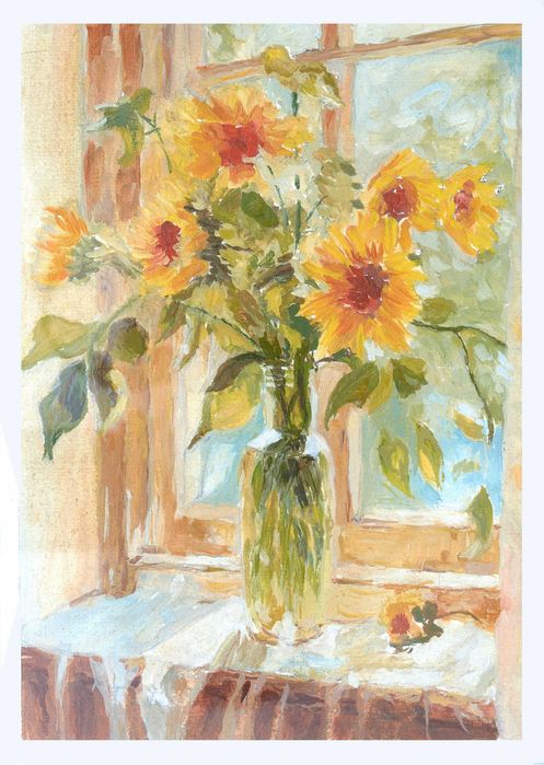 Картина. Цветы у окна.