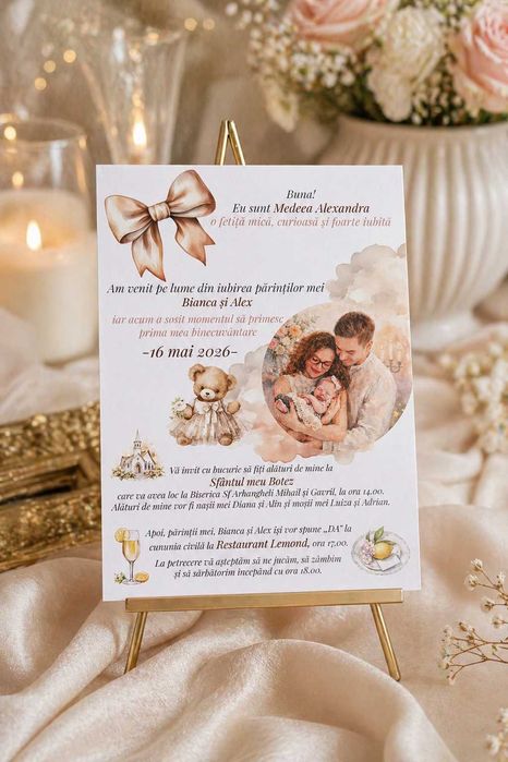 Invitații personalizate unice cu design creat de la 0 și papetărie nunta și botez