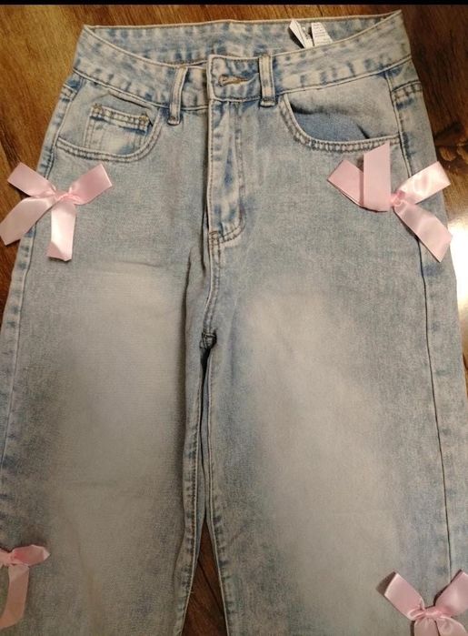 Blugi Wide Leg Tall Xs cu fundite roz