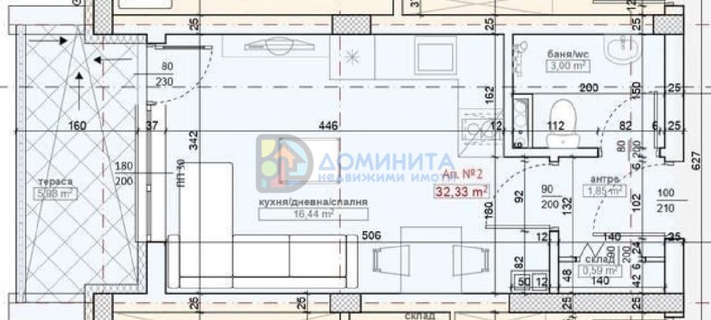 Едностаен апартамент, 39кв.м., гр. Приморско