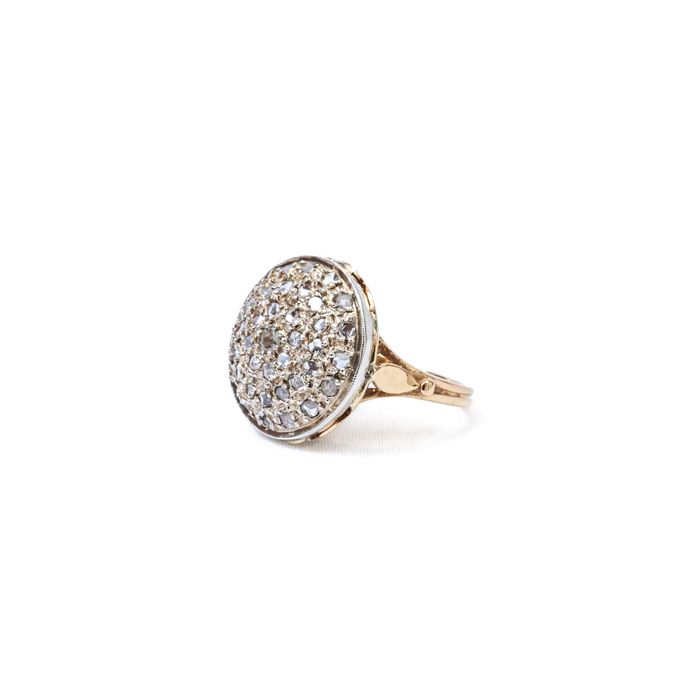 Inel din aur bicolor, decorat cu diamante rose cut