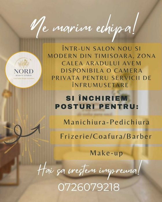 Închiriez o camera si posturii într-un salon nou de înfrumusețare