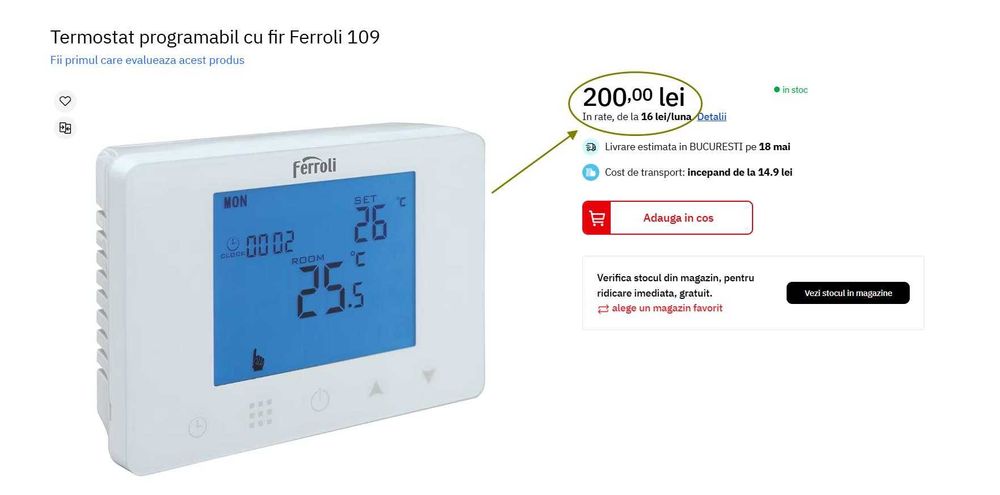 Termostat Programabil cu Fir Ferroli FER 109,(Super Ofertă).