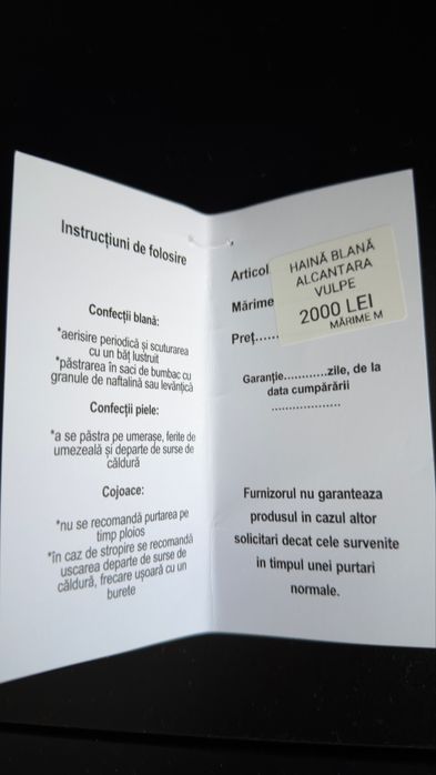 Haina de blana naturala de vulpe si alcantara ,noua ,marimea s