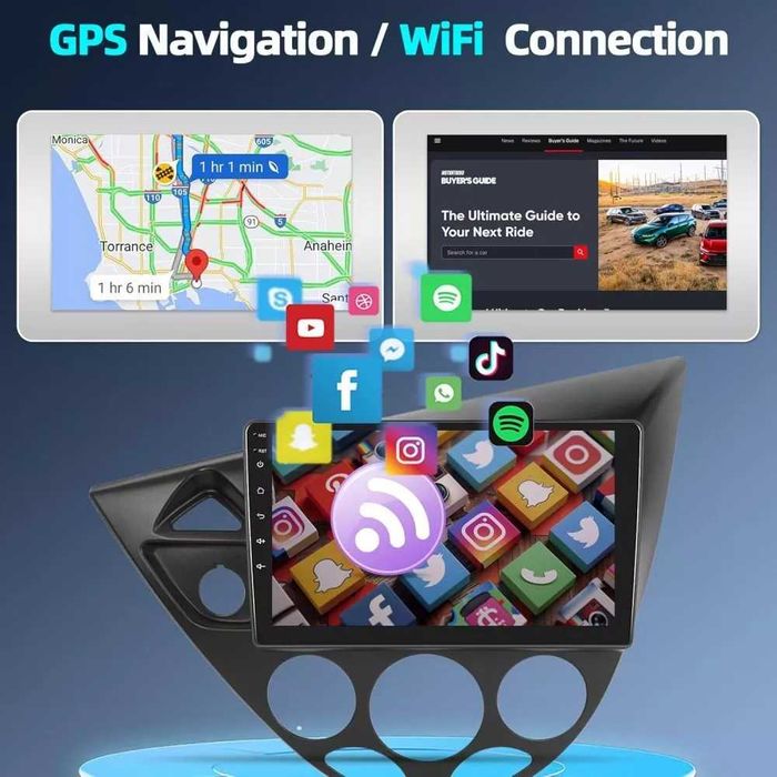 Мултимедия за Ford Focus Двоен дин Навигация плеър екран Android GPS, Carplay, Waze