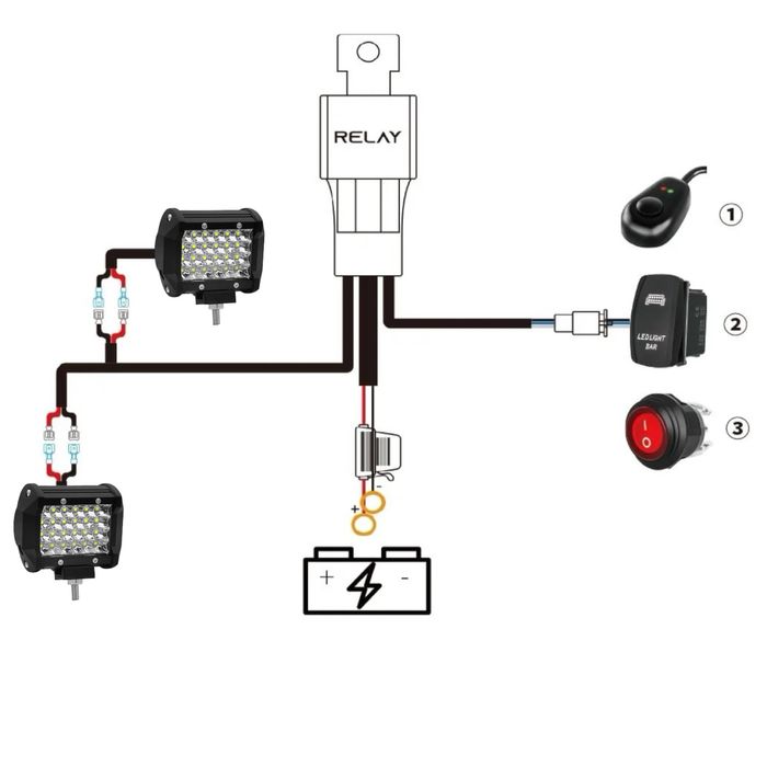72W LED Фарове с Окабеляване Реле и Бутон Диодни Фарове с Кабели