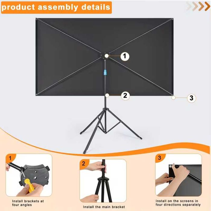 80" Екран за проектор със стойка – компактен, 4K, бърз монтаж