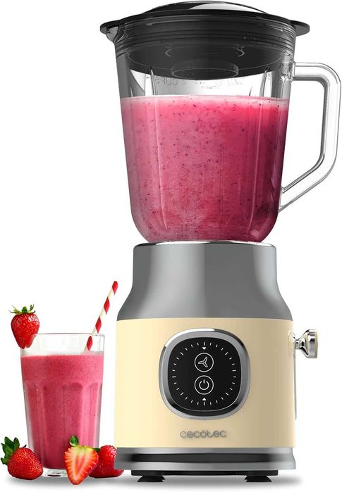 Блендер Cecotec Yellow RetroTwist 800 W, стъклена купа 1л, 4 остриета