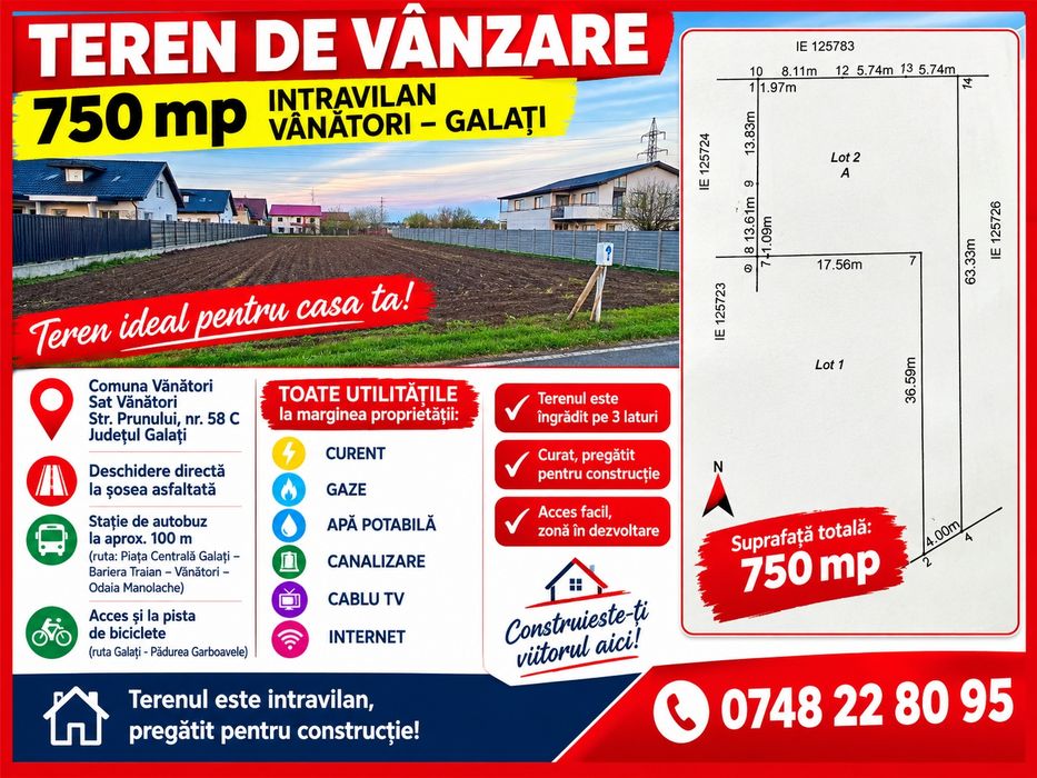Vand teren intravilan 750 mp,Vanatori, toate utilitatile
