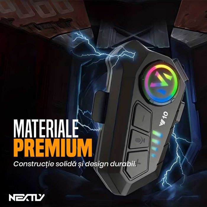 Sistem de comunicare moto Intercom, Bluetooth V5.3, voce/microfon HD, asistent vocal, redare muzica/apeluri, IPX6 Waterproof, reducere zgomot