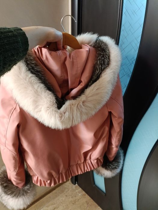 Розова парка с естествен косъм от лисица