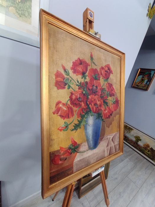 Истинско бижу от 1946 г.: Пламтящи макове в кобалтова ваза (Joh. Bartsch)