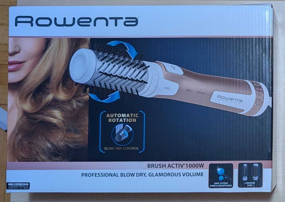 Perie rotativa – NOUĂ -Rowenta Brush Activ' Premium Care  1000W, 2 trepte, 2 viteze, ionizare, 2 perii, Cashmere Keratin, invelis ceramic, Roz