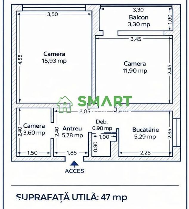 Apartament 2 camere. Zona Calea Romanilor, Arad