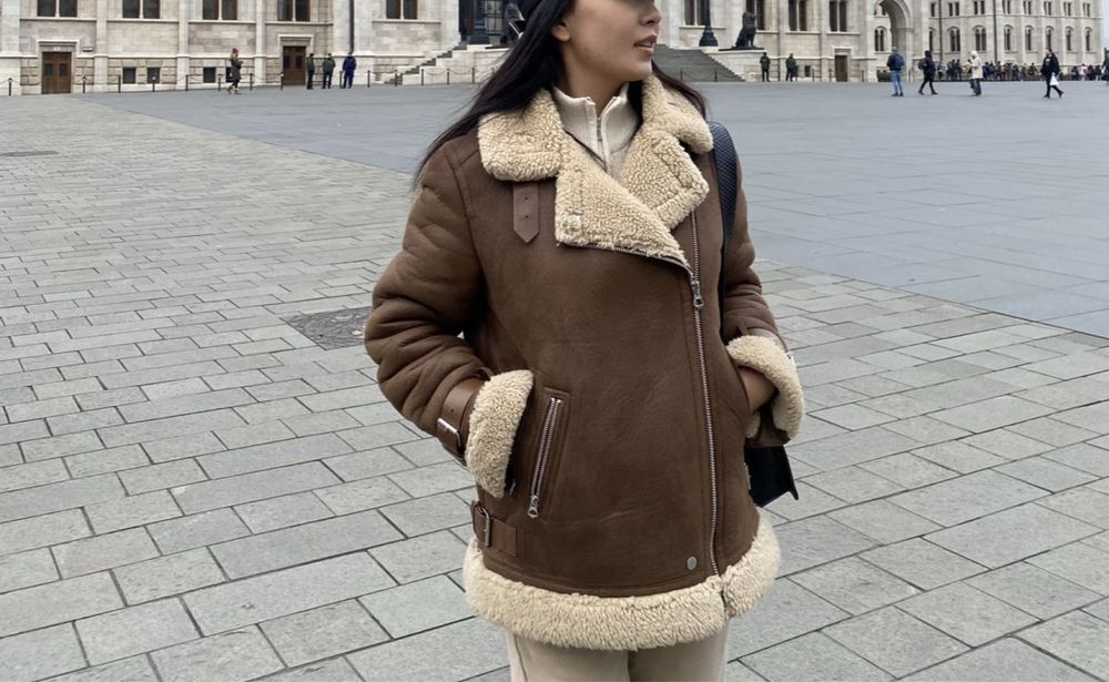 Дубленка коричневая bershka