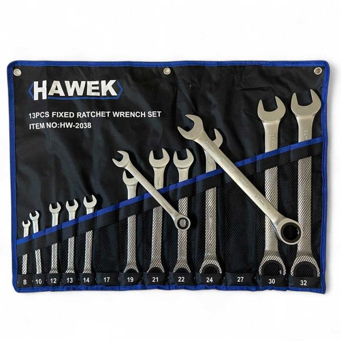 Комплект звездогаечни тресчотни ключове 8 - 32 мм 13 части HAWEK