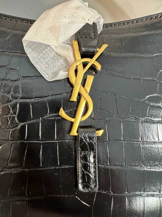 Geanta YSL Yves Saint Laurent hobo neagra croco cu praf si bon