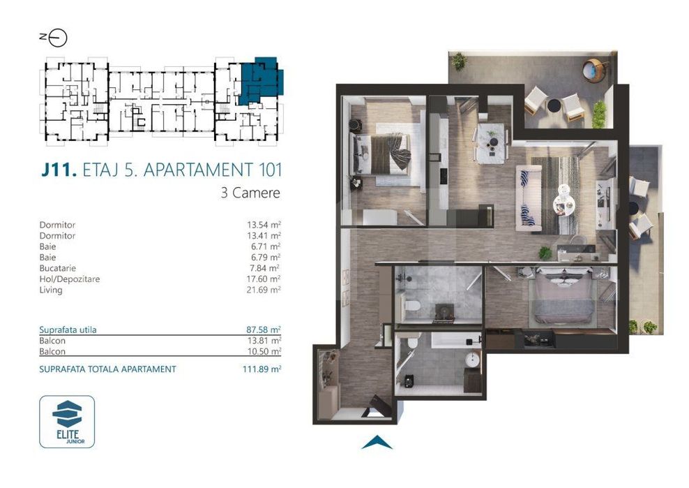 Apartament cu 3 camere, 88 mp, Ansamblu Rezidential, zona RIVUS
