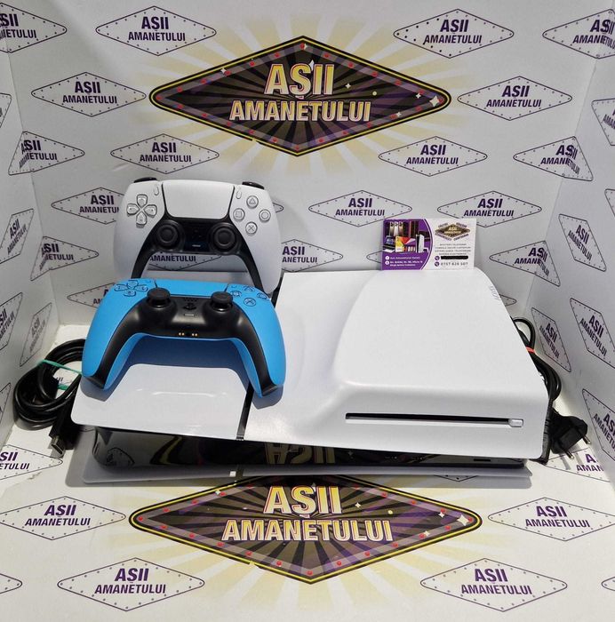 Consola Sony PlayStation 5 (PS5) Slim 1TB cu doua manse si cabluri