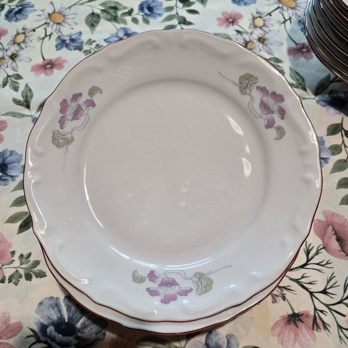 Порцеланови чинии "Изида" с бароков релеф
8 бр. дълбоки, 
6 бр. плитки