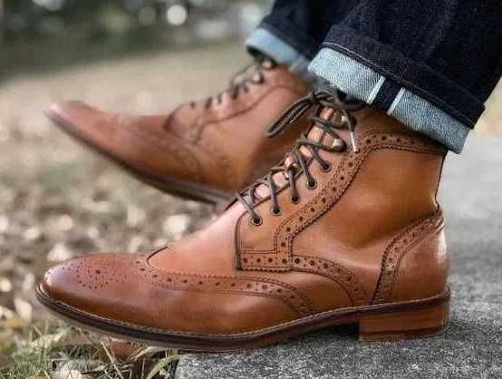 Ghete ankle 43 brogue Pat Calvin piele naturala moale