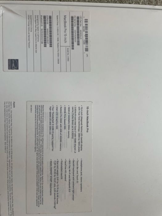 MacBook Pro 2019 cu Touch Bar i7 RadeonPro 555x 16GB RAM / 256GB SSD
