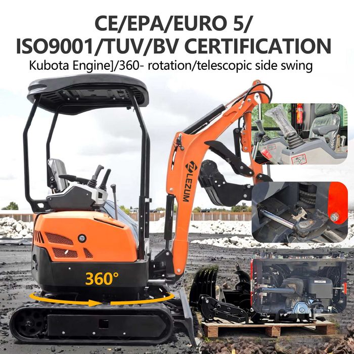 LEZUM DY18 Mini excavator, nou-nouț, motor Kubota, preț redus.