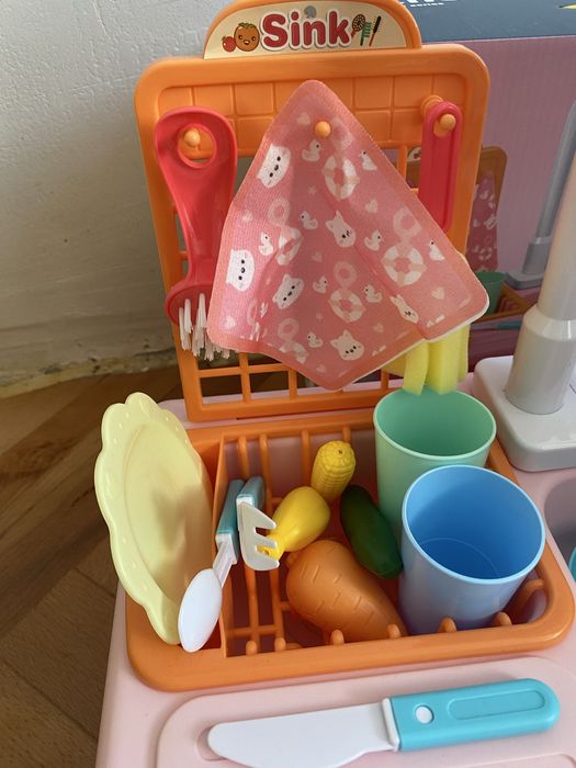 Детска мивка с двойно дъно и течаща вода - розова