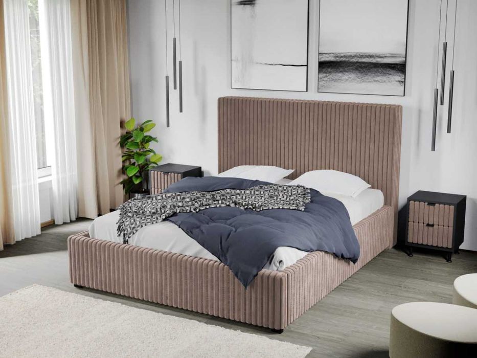 Pat Tapitat pentru saltea de 190 Reno Bej Tilia 17 rabatabil cu lada