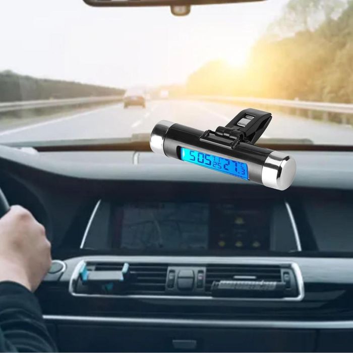Безжичен LCD термометър за кола, дигитален часовник с подсветка за авт