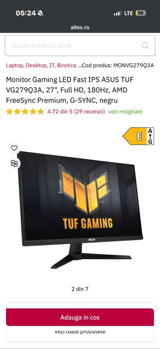 Monitor Asus Tuf Gaming, 27”, 180hz