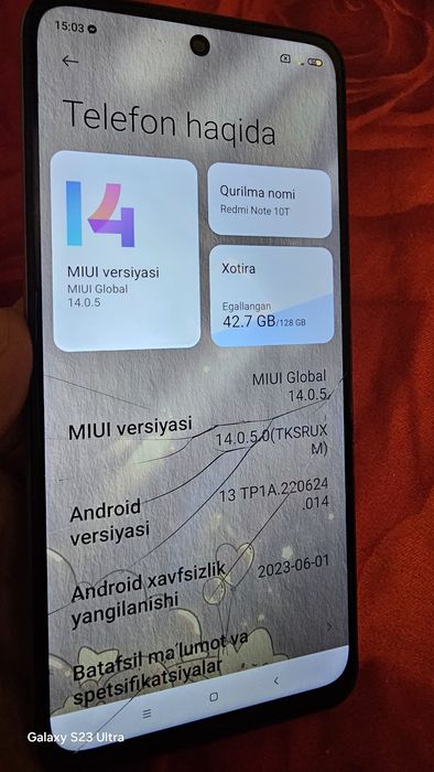 Redmi note 10T 128 gb xotira