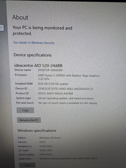 Calculator PC Desktop integrat Lenovo IdeaCentre AllInOne stare super