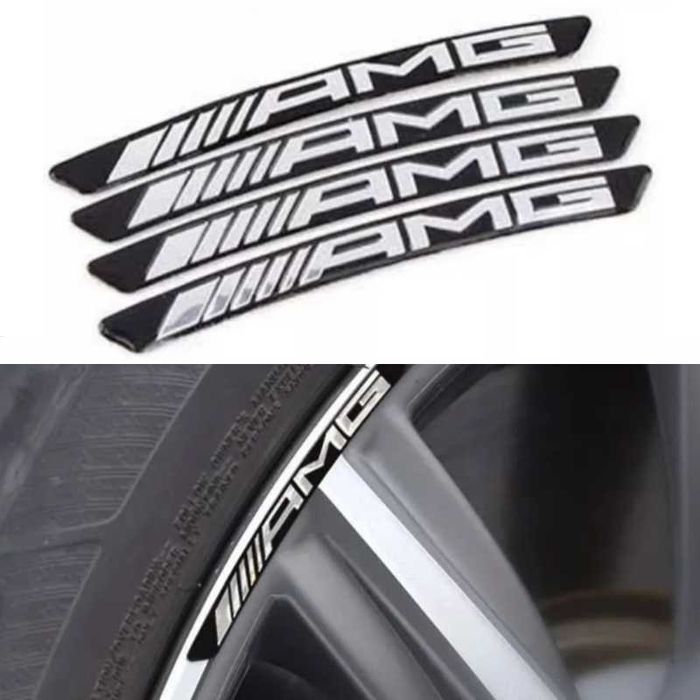 Set 4 embleme AMG pentru jante Mercedes, Chrom, Negru