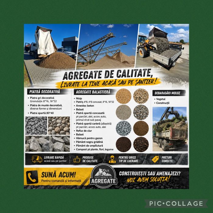 Nisip piatra gri decorativa compost gradina pamant negru hamuca pietris piatra sparta concasata balast refuz agregate balastiera