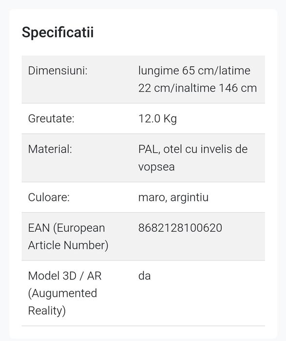 Corp biblioteca Rafevi, Tars Walnut Chrome, PAL, 65x22x146 cm, maro/ar