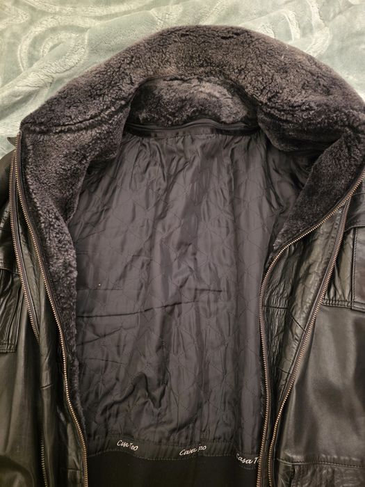 Geaca piele oaie - sheep skin- guler blana XXL