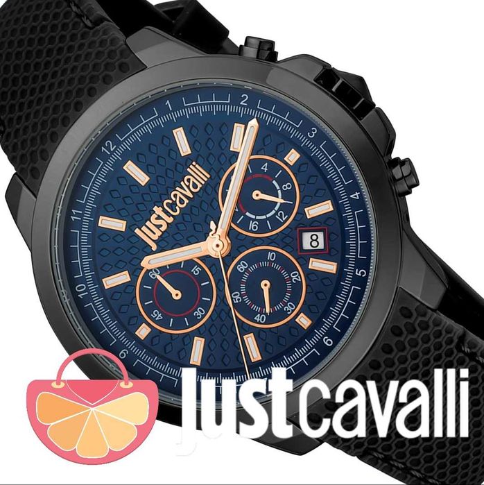 JUST CAVALLI – Мъжки часовник с хронограф "BLACK BLUE & GOLD" нов
