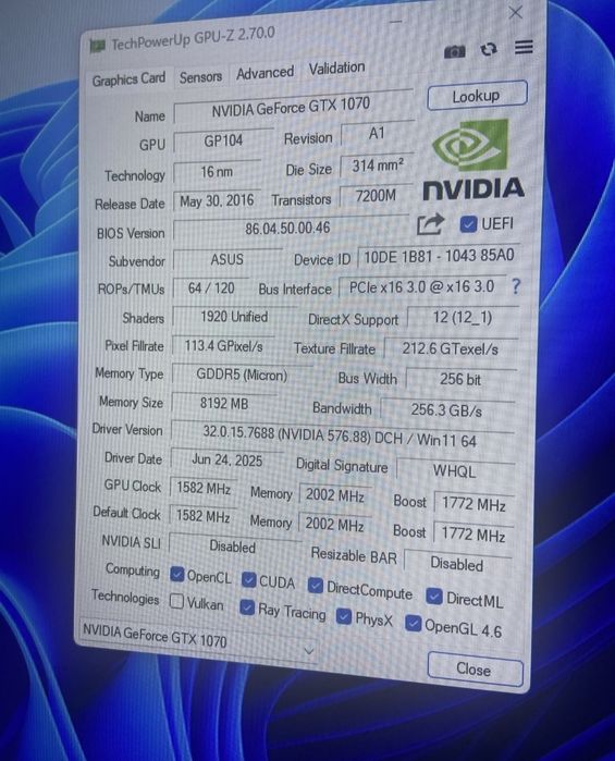 Продаю видеокарту gtx 1070