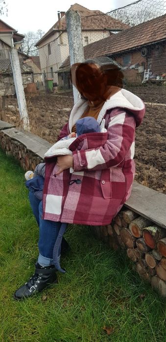 Palton gravide+bebe cu căptușeală teddy
