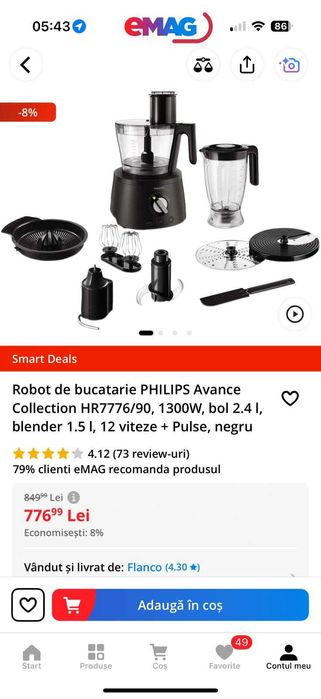 Robot de bucatarie PHILIPS Avance Collection HR7776/90, 1300W bol 2.4l