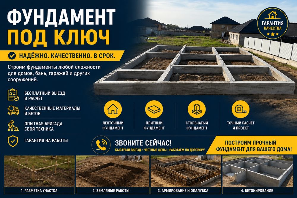 Заливка фунбамента бетон фундамент құю под ключ заливаем фундамент