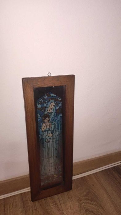 Tablou VITRALIU pictat sticla/tehnica-ulei+foita aur dimensiune 45/16