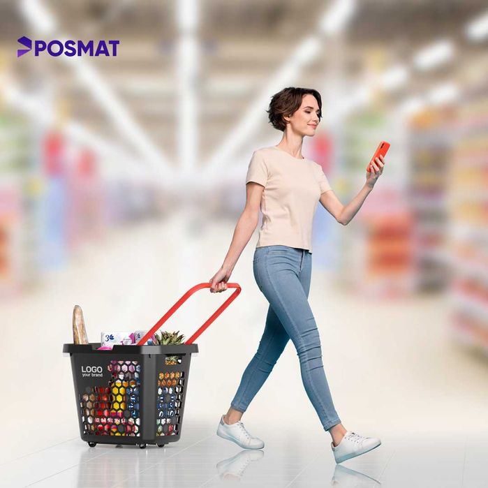 Корзина-тележка пластиковая TECHNO XL, 80 литров. Ценник. Sennik.