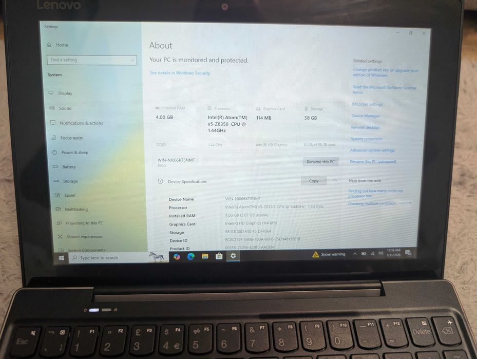 lenovo miix 320-10icr 4gb Windows 10 Tablet