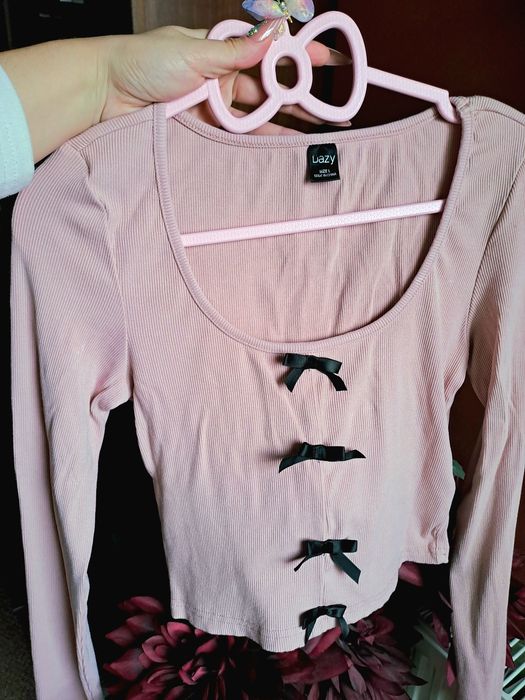 Bluza roz cu fundițe bumbac bluza fete cu mânecă lungă