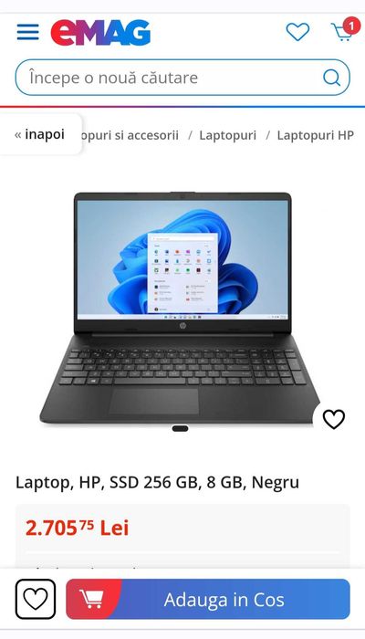 Laptop HP procesor AMD Ryzen 3 15.6 Full HD 8GB 256GB SSD 2Gb video