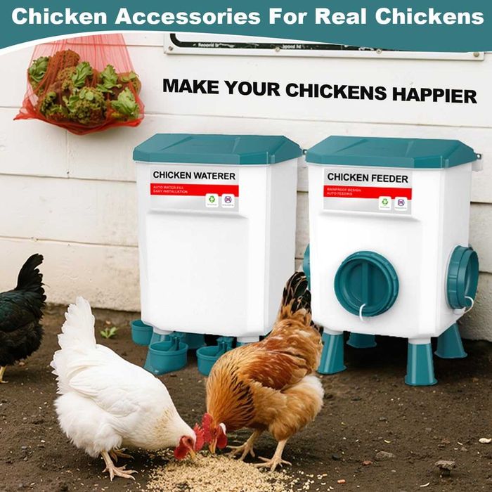 Комплект висяща хранилка и поилка за пилета DEZHXHE, автоматична, 8 кг