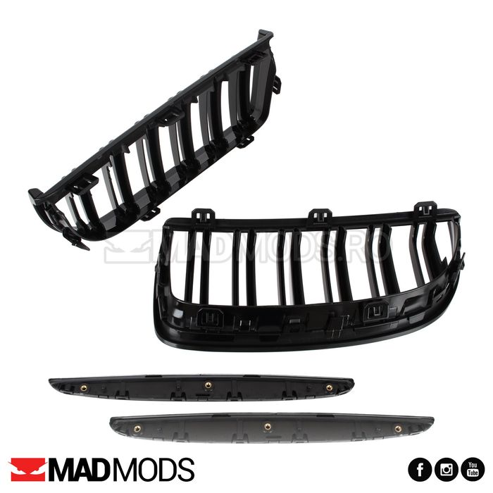 Grile duble M BMW Seria 3 E90 E91 Pre-LCI NFL 2005-2009 Negru Lucios