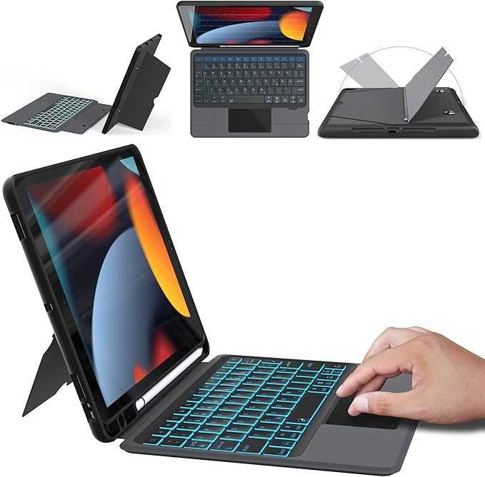 Husă cu tastatură Roofei iPad 10.2 inch , trackpad, iluminare 7 culori